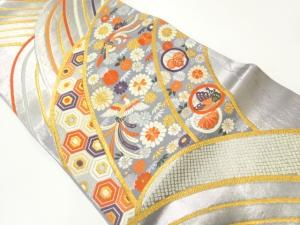 波に花鳥模様織出し袋帯